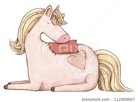 Hand Drawn Cute Unicorn Illustration, Pencil style baby kids art drawing 112009667