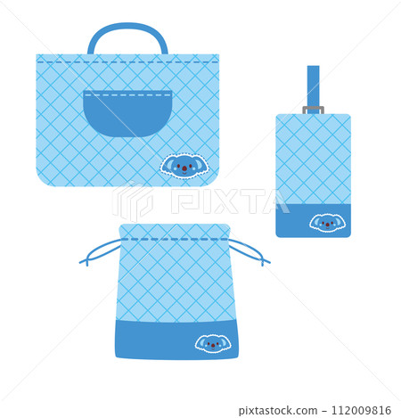 3-piece set illustration for kindergarten entrance preparation (handbag, drawstring bag, slipper holder) 112009816