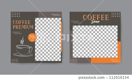Collection of minimalist geometric coffee shop social media post templates. Square banner design background. Collection of minimalist geometric coffee shop social media post templates. Square banner design background. 112010154