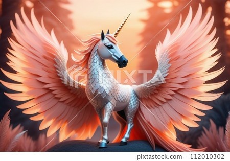 A magical unicorn, showcasing its vibrant colors and graceful form.trend color peach fuzz 112010302