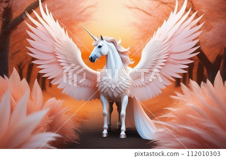 A magical unicorn, showcasing its vibrant colors and graceful form.trend color peach fuzz 112010303