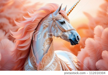 A magical unicorn, showcasing its vibrant colors and graceful form.trend color peach fuzz 112010304