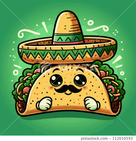 Cartoon tacos with sombrero hat vector illustration 112010593