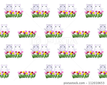 Cat and tulip seamless pattern B-1’ PNG 112010653