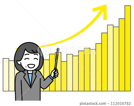 女專家以上升趨勢圖和指標條（長條圖）進行解說 112010782