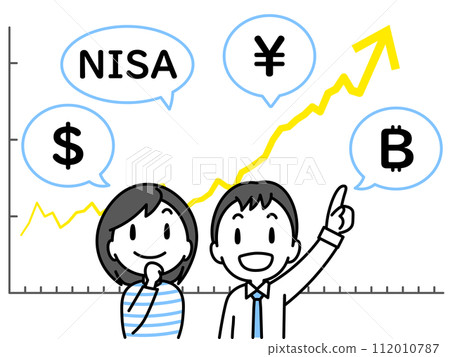 上升趨勢圖和表情明亮的年輕夫婦（折線圖/貨幣符號） 112010787