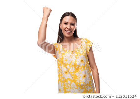 European woman with straight flowing black hair rejoices at good luck European woman with straight flowing black hair rejoices at good luck 112011524