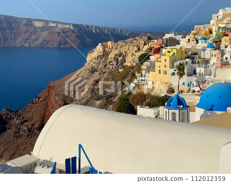 Panoramic view of Santorini, Cyclades Island, Greece. Beatuiful Oia village. Panoramic view of Santorini, Cyclades Island, Greece. Beatuiful Oia village. 112012359