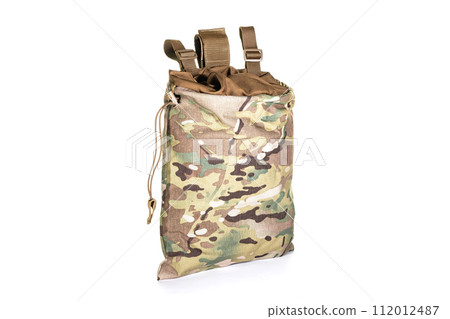 Backpack bag gear protective color khaki, tactical sports equipment isolated on white background 112012487