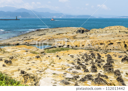 The landscape of the coastal rock at Heping Island Park in Keelung City, Taiwan. 112013442