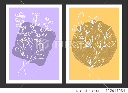 A set of hand-drawn paintings for interior design of premises. Minimalist designs for prints, paintings, posters and creative ideas 112013684