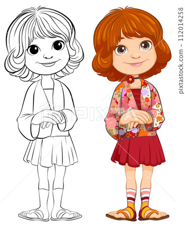 Cheerful Girl Before and After Coloring 112014258