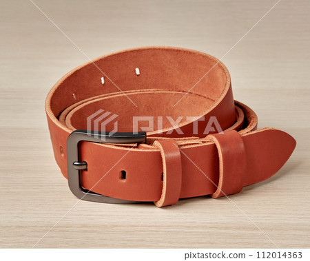 Folded artisan terracotta leather belt with DAD inscription on loop 112014363