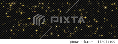 Gold glitter light stars effect. Golden elements on transparent background as a png, Sparkle dust effect, Christmas vector illustration 112014409