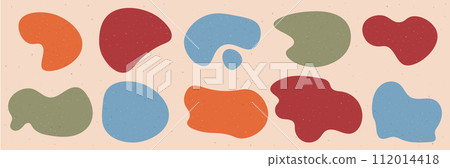 A set of abstract bounded rounded liquid blob shapes. Irregular design elements with retro texture. Vector contemporary illustration 112014418