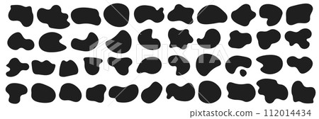 A set of abstract bounded rounded liquid blob shapes. Vector contemporary illustration. Uneven silhouettes of design elements. 112014434