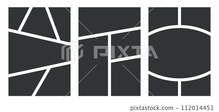 Collage grid. Template for photos. Layout vector mosaic frame. Vertical poster montage. Flyer design 112014451