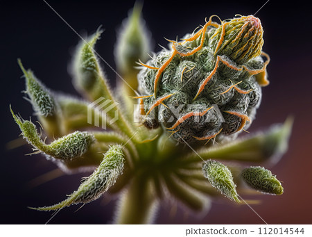 Cannabis Flower. Marijuana bud Macro shot. High detail closeup. Ai generative Cannabis Flower. Marijuana bud Macro shot. High detail closeup. Ai generative 112014544