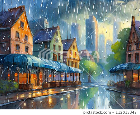 Illustration of a rainy city 112015342