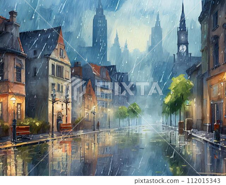 Illustration of a rainy city 112015343