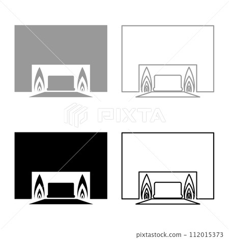 Crematorium cremation process of cremation crematory equipment set icon grey black color vector illustration image solid fill outline contour line thin flat style 112015373