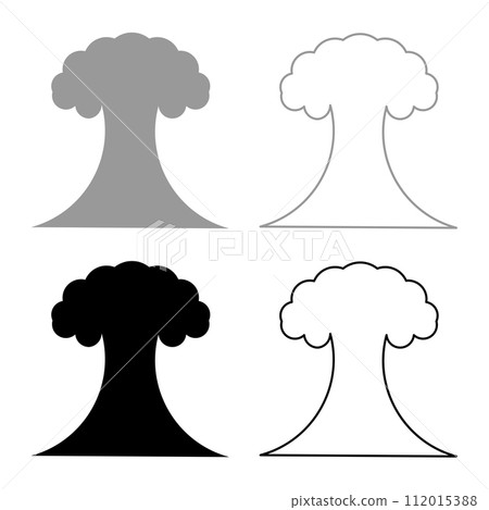 Nuclear explosion burst mushroom explosive destruction set icon grey black color vector illustration image solid fill outline contour line thin flat style 112015388