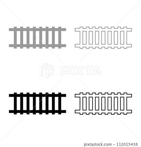 Railway track railroad path rail train subway metro tram transportation concept set icon grey black color vector illustration image solid fill outline contour line thin flat style 112015438
