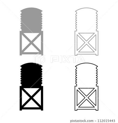 Water tower tank storage industrial construction set icon grey black color vector illustration image solid fill outline contour line thin flat style 112015443