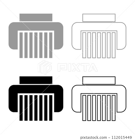 Paper shredder confidential paper grinder document office tools set icon grey black color vector illustration image solid fill outline contour line thin flat style 112015449
