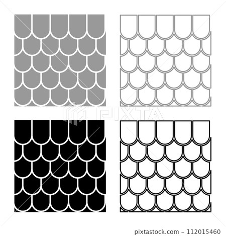 Roof ceramic tiled corrugated tile rooftop house material slate set icon grey black color vector illustration image solid fill outline contour line thin flat style 112015460