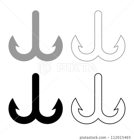 Fish hook anchor sea fishhook set icon grey black color vector illustration image solid fill outline contour line thin flat style Fish hook anchor sea fishhook set icon grey black color vector illustration image solid fill outline contour line thin flat style 112015465