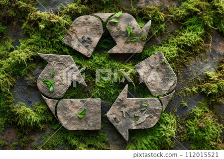 Recycling green symbol, green forest on background, global recycling day 112015521