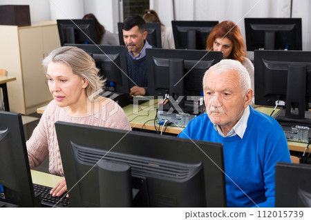 Young and mature colleagues sitting and working on computers Young and mature colleagues sitting and working on computers 112015739