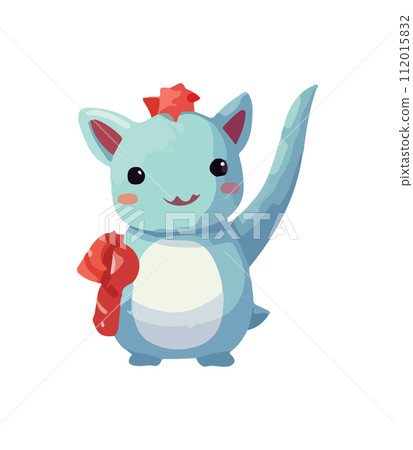 Vector cute Christmas dragon. Symbol of the New Year. Dinosaur illustration in watercolor style isolated on white background. Vector cute Christmas dragon. Symbol of the New Year. Dinosaur illustration in watercolor style isolated on white background. 112015832