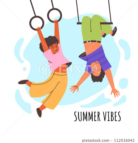 Joyful children on swings. Vector illustration 112016042