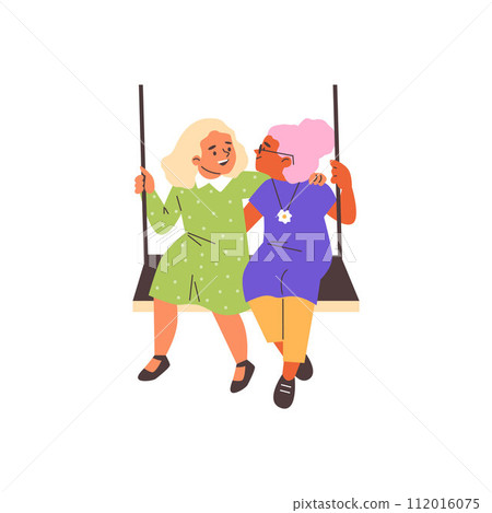 Children's shared laughter on swing illustration, vector 112016075