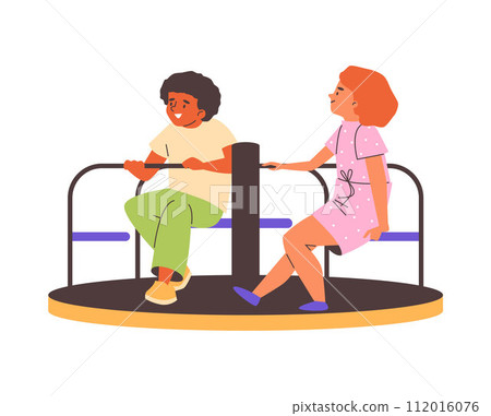 Children enjoying roundabout ride illustration, vector Children enjoying roundabout ride illustration, vector 112016076