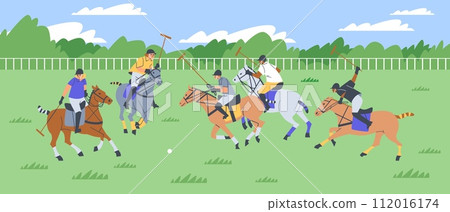 Jockeys and horses in a polo match - vector illustration. 112016174