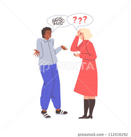 Couple's argument with question marks vector illustration Couple's argument with question marks vector illustration 112016292