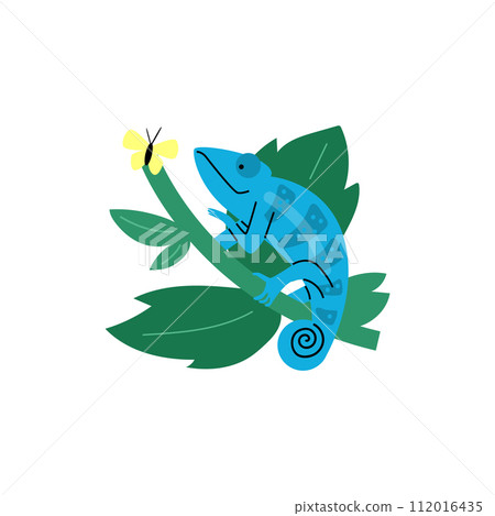 Blue chameleon and butterfly vector illustration Blue chameleon and butterfly vector illustration 112016435