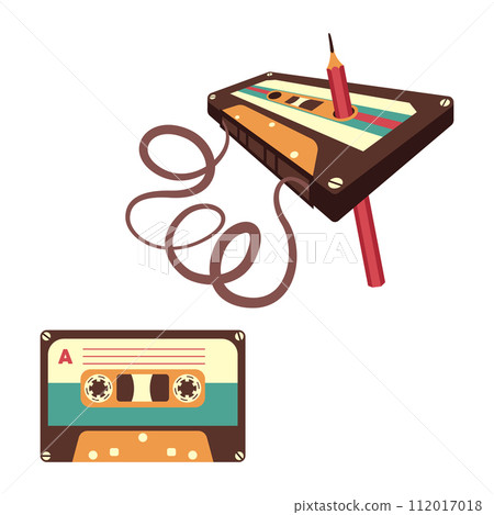 Set of two audio cassettes. Vector illustration in 90s style. 112017018