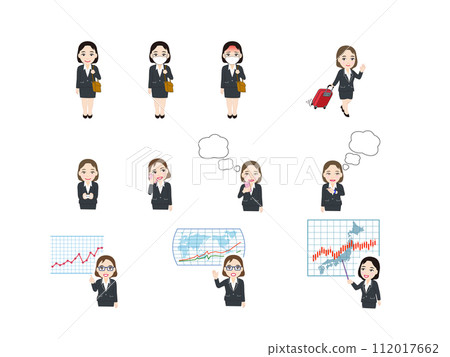 Anime style career woman illustration set 112017662