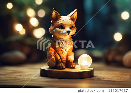 Adorable Woodland-Themed Children's Room: Cozy Corner with Fox Lamp and Figurines. Generative AI. 112017687