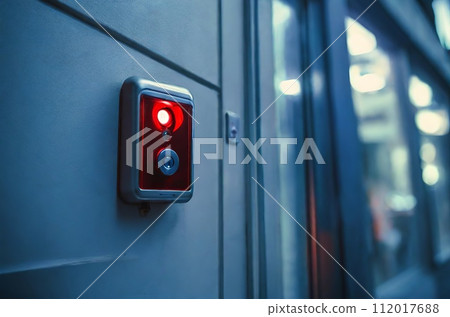 Enhanced Home Security: Detailed Entrance Door with Camera Doorbell. Generative AI. 112017688