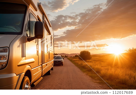 Embark on Unforgettable Family Adventures: Sunset RV Holiday Trips and Motorhome Travel. Generative AI. 112017689