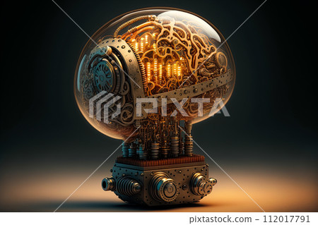 Artificial intelligence. Human brain machine in steampunk style. AI generative 112017791