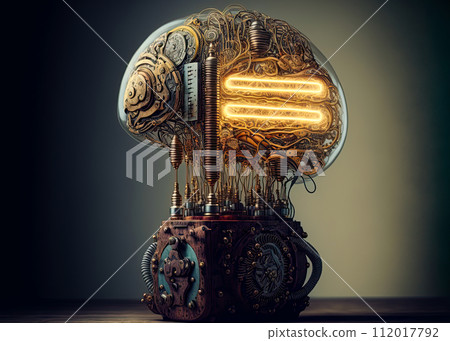 Artificial intelligence. Human brain machine in steampunk style. AI generative Artificial intelligence. Human brain machine in steampunk style. AI generative 112017792