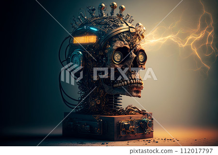 Artificial intelligence. Humanoid robot. Machine mechanism. Steampunk style. AI generative 112017797
