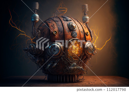 Artificial intelligence. Human brain machine in steampunk style. AI generative 112017798