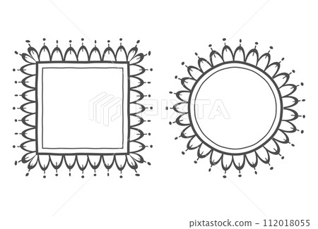 Frames outline set. Hand drawn decorative doodle ornament, ink brush stroke, wavy line borders collection. Circle, square shapes. Vector Frames outline set. Hand drawn decorative doodle ornament, ink brush stroke, wavy line borders collection. Circle, square shapes. Vector 112018055
